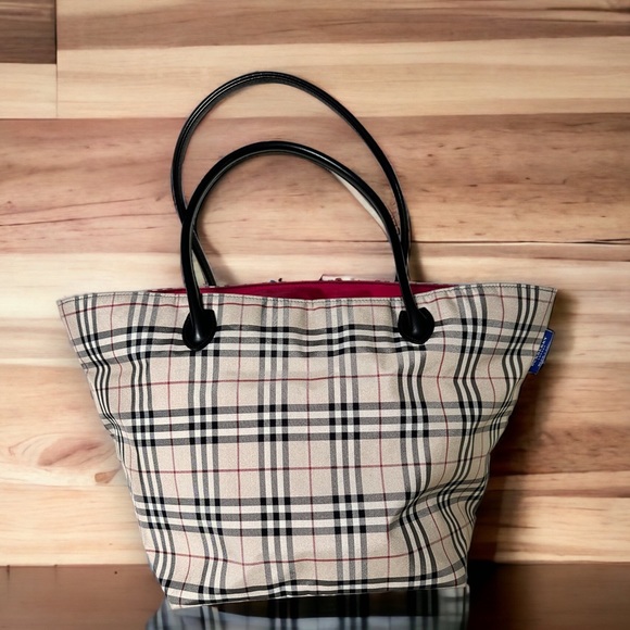 Burberry Nova check NEW travel tote zipper top black leather trim Large H103 - Picture 2 of 7